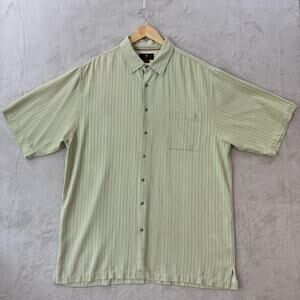 Toscano 100% Silk Men’s XLT Green Striped Shirt Short Sleeve Button Up Hawaiian